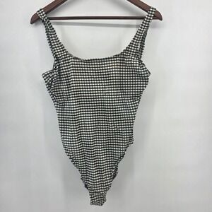 Sirena Vintage Gingham One Piece Swimsuit Green White Plaid Size 14